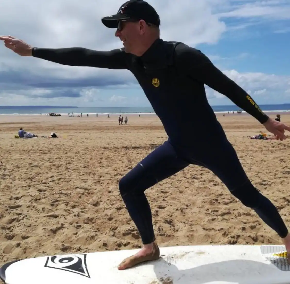 man riding surfing board